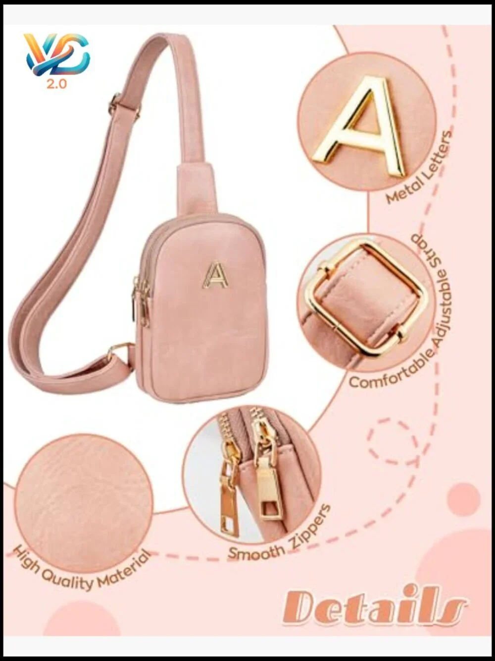 Personalized Initial Sling Crossbody Bag for Girls Teen